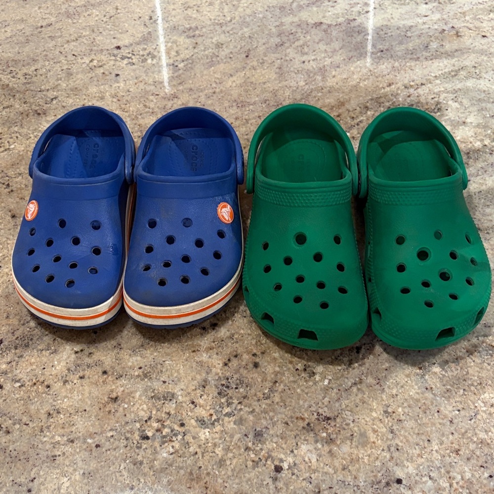 CROCS Kids blue and green